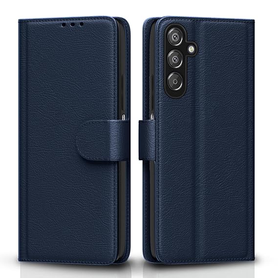  Samsung Galaxy M35 5G | Pikkme Flip Cover Leather Finish | Inside TPU with Card Pockets | Wallet Stand and Shock Proof | Complete Protection Flip Case for (Blue)